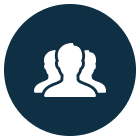 Stylized graphic of three human silhouette icons representing a group of customers
